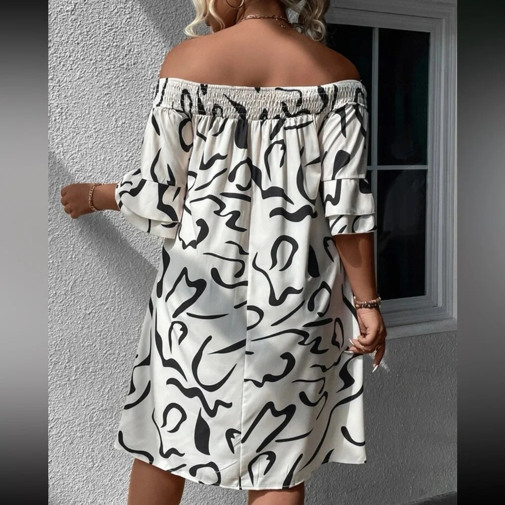 Boho plus size off shoulder flounce sleeve dress - Picture 4 of 12